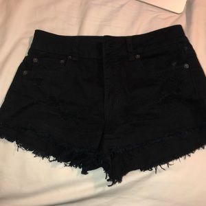 Black Distressed Denim Shorts